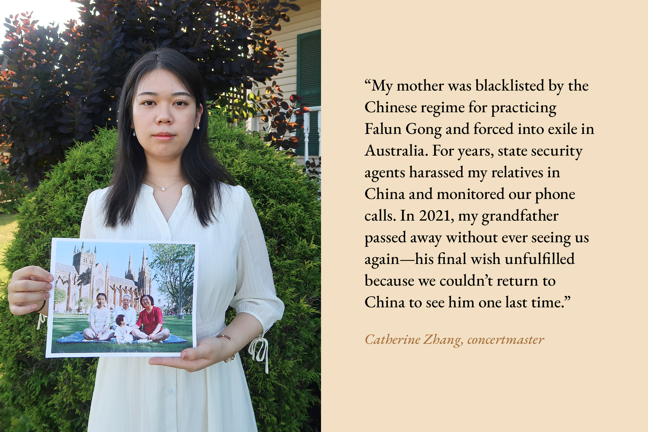 In their own words: <a target='_blank' href='https://www.shenyuncommunity.org/post/catherine-zhang'>read concertmaster Catherine Zhang's story here</a>