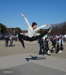 Japanese native Rubi Zhang jumps at the opportunity to show his fellow performers Tokyo's Ueno Park.